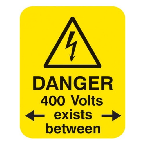 Danger - 400 Volts < Exists Between > - Labels