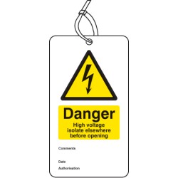 Danger - High Voltage Isolate Elsewhere - Double Sided Safety Tag